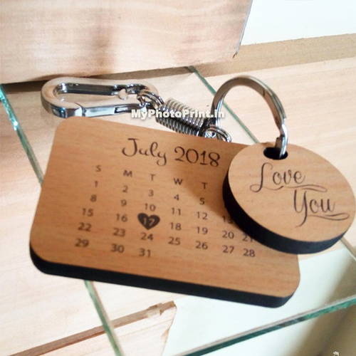 Engraved Calendar Keychain Wooden