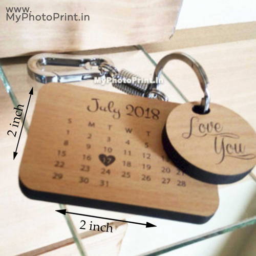 Engraved Calendar Keychain Wooden