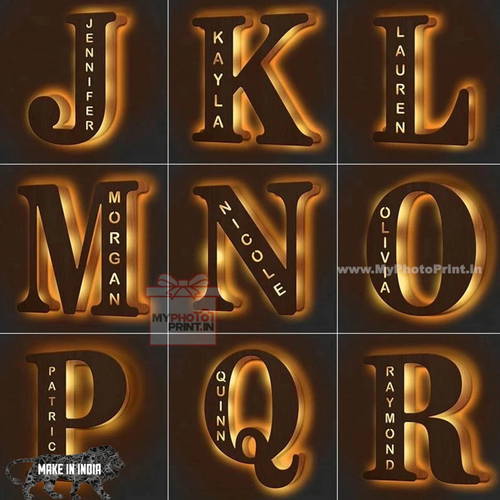 Customized A TO Z Alphabet Wooden Name Board Without Crown Multicolor Led and Remote #1201