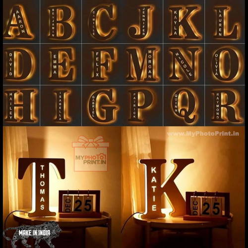 Customized A TO Z Alphabet Wooden Name Board Without Crown Multicolor Led and Remote #1201