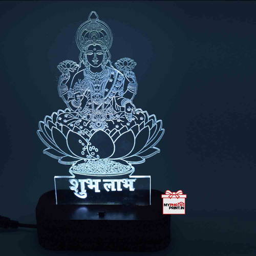 Maa Laxmi Mata Acrylic Lamp / LED Lamp with Color Changing Led and Remote #1321