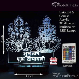 Lakshmi ji & Ganesh ji Acrylic 3D illusion LED Lamp with Color Changing Led and Remote#1322