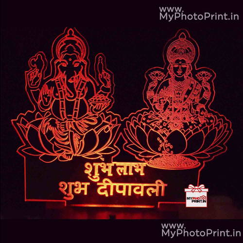 Lakshmi ji & Ganesh ji Acrylic 3D illusion LED Lamp with Color Changing Led and Remote#1322