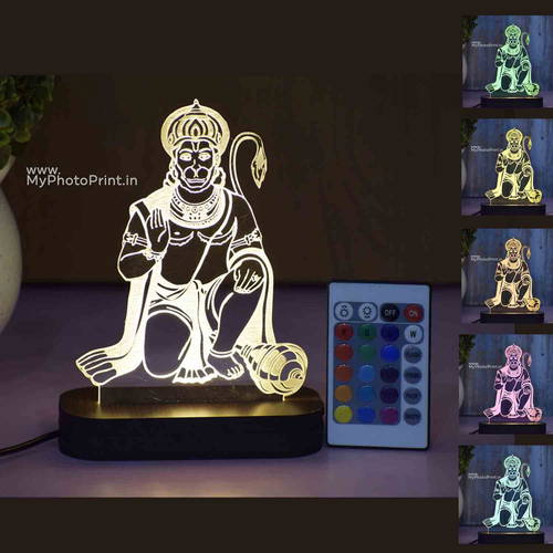 Hanuman Ji Acrylic 3D illusion LED Lamp with Color Changing Led and Remote#1490