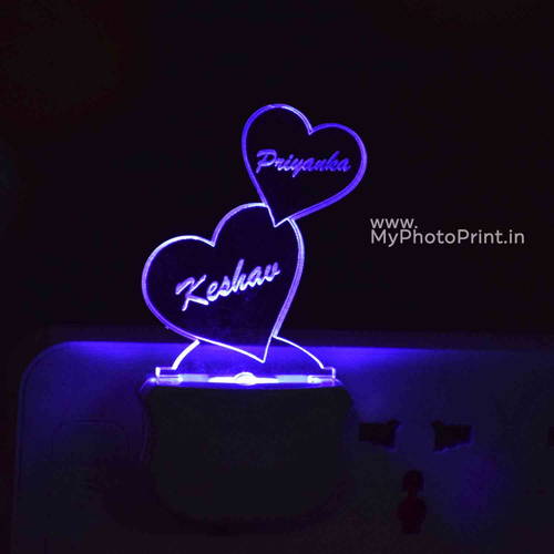 Personalized 2 Heart Plug Acrylic Night Lamp With Multicolor Lights #1597