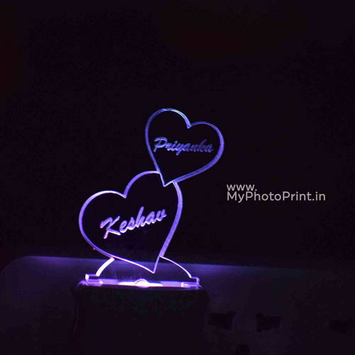 Personalized 2 Heart Plug Acrylic Night Lamp With Multicolor Lights #1597