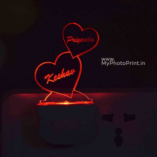 Personalized 2 Heart Plug Acrylic Night Lamp With Multicolor Lights #1597