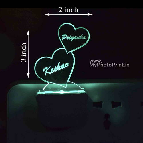 Personalized 2 Heart Plug Acrylic Night Lamp With Multicolor Lights #1597