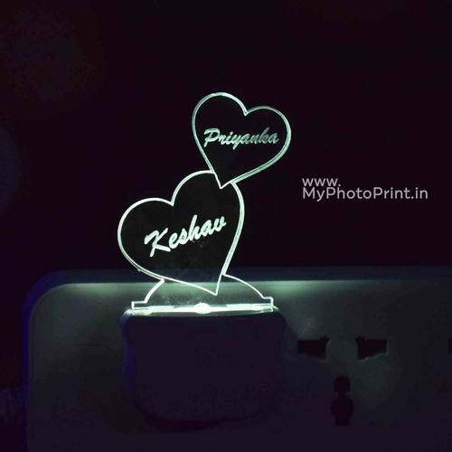 Personalized 2 Heart Plug Acrylic Night Lamp With Multicolor Lights #1597