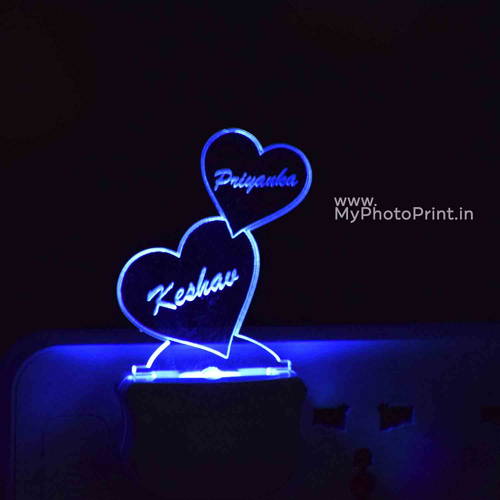 Personalized 2 Heart Plug Acrylic Night Lamp With Multicolor Lights #1597