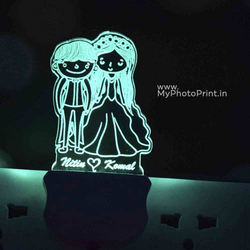 Personalized Cartoonist Couple Plug Acrylic Night Lamp With Multicolor Lights #1600