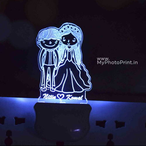 Personalized Cartoonist Couple Plug Acrylic Night Lamp With Multicolor Lights #1600