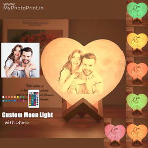 Photo Heart Shape 3D Printed Moon Lamp Personalized With Text & Photo | 2