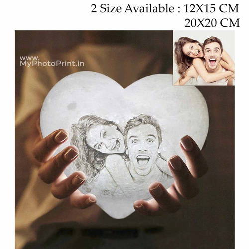 Photo Heart Shape 3D Printed Moon Lamp Personalized With Text & Photo | Multi Color